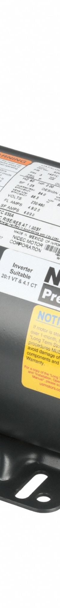 U.S. MOTORS General Purpose Motor: C-Face Mount, Totally Enclosed Fan Cooled, 2 hp, 208-230/460V AC (MPN U2P1DC). Key specifications — Brand: U.S. MOTORS; Nameplate Voltage @ 60 Hz: 208-230/460V AC; Full Load Current @ 60 Hz: 5.4-4.9/2.5 A; Nameplate RPM @ 60 Hz: 3,600 RPM; Motor Enclosure: TEFC.