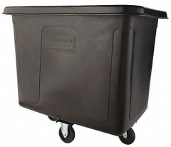 RUBBERMAID COMMERCIAL PRODUCTS Cube Truck: 14 cu ft, 500 lb, 44 1/8 in L x 31 in W x 32 1/2 in H (MPN FG461400BLA). Key specifications — Manufacturer Part Number: FG461400BLA; Brand: RUBBERMAID COMMERCIAL PRODUCTS; Caster/Wheel Configuration: (2) Rigid; Color: Black.
