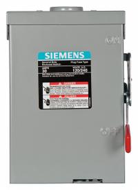 SIEMENS Safety Switch: Fusible, 30 A, Single Phase, 240V AC, Galvanized Steel, Indoor/Outdoor (MPN LF211NR). Key specifications — Brand: SIEMENS.
