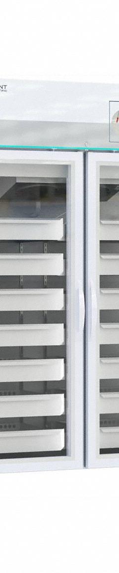 COREPOINT SCIENTIFIC Blood Bank Refrigerator: 49 cu ft, Upright, 1°C to 10°C, 35 3/4 in Overall Dp (MPN NSBR492WSGCR-0). Key specifications — Door Opening Style: Left and Right; Color: White; Alarm Type: Door Ajar; Manufacturer Part Number: NSBR492WSGCR-0; Brand: COREPOINT SCIENTIFIC; Product Type: Blood Bank Refrigerator; Door Type: Swing Glass; Refrigerant Type: R-600a.