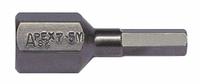 APEX Insert Bit: Insert Bit, Metric, Hex Head, 5 mm Bit Industry Size, Std, 2 1/4 in Overall Lg (MPN SZ-7-5MM). Key specifications — attr1119808: 5 mm; attr1119811: S2 Steel; attr1119815: Square; attr1119817: Standard; attr1119818: APEX; attr1119810: Impact Rated.