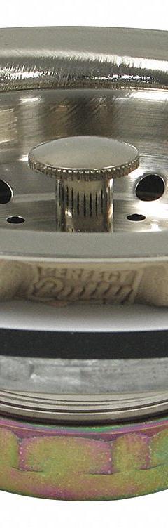 PERFECT PUTTY Strainer: Stainless Steel, Brushed Nickel, 2 1/2 in Overall Ht, 4 1/2 in Overall Dia (MPN 59-3102). Key specifications — Product Type: Sink Drain; Brand: PERFECT PUTTY; Finish: Brushed Nickel; Material: Stainless Steel; Includes: Tailpiece Washer.