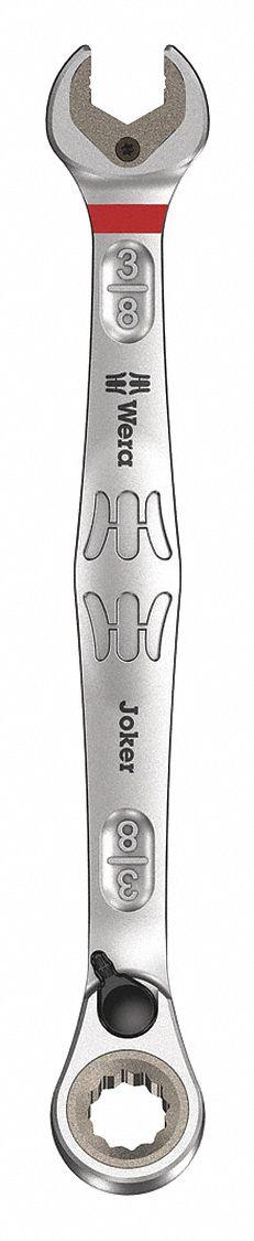 WERA Combination Wrench: Alloy Steel, Nickel Chrome, 3/8 in Head Size, 6 1/4 in Overall Lg, Offset (MPN 05020076001). Key specifications — attr309600: 3/8 in; attr309611: Nickel Chrome; attr309610: Alloy Steel; attr309604: Yes; attr309612: No; attr309613: No; attr309615: No; attr324932: WERA.