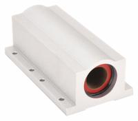 PBC LINEAR Mounted Linear Bearing: Twin, Self-Aligning, 1/4 in Inside Dia, Frelon™ Gold, PW (MPN PW04). Key specifications — Liner: Frelon™ Gold; Material: Aluminum Alloy.