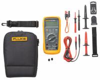 FLUKE Digital Multimeter: TRMS, CAT III 1000V/CAT IV 600V, 10 A Max AC Current Measurement, IP67 (MPN FLUKE-87V-MAX/E2 KIT). Key specifications — Brand: FLUKE; Calibration Certificate Included: No Certification Included; Instrument Safety Rating: CAT IV 600V; Instrument Counts: 6,000.