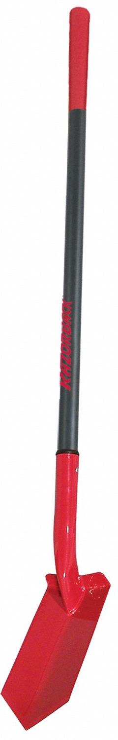 RAZOR-BACK Trenching Shovel: Steel Blade, 14 ga, Straight Handle Type, Fiberglass Handle (MPN 47035). Key specifications — Blade Color: Red; Handle Color: Gray; Blade Material: Steel.