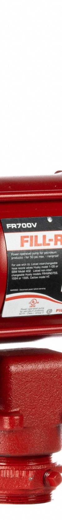 FILL-RITE Electric Drum Pump: 20 gpm Max. Flow Rate, 115 V AC, 1/3 hp HP, Pump Only, Cast Iron (MPN FR700VN). Key specifications — Brand: FILL-RITE; Rated Voltage: 115 V AC; Discharge Hose Size: Not Included; Nozzle Type: Not Included.
