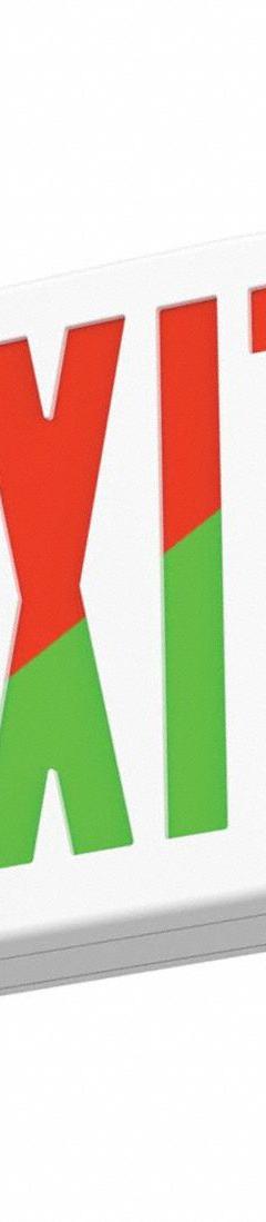 Emergency Exit Sign: Emergency Battery Backup, LED/Incandescent, White, Red/Green, 1 Faces, Ceiling (MPN 290H5H). Key specifications — Voltage: 120-277 V AC; Directional Indicators: Universal Field Selectable Chevrons; Text Color: Red/Green; Brand: ACUITY BRANDS; Emergency Battery Backup: Yes; Housing Color: White; Lighting Technology: LED; Incandescent.