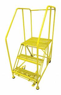 COTTERMAN Work Platform: 2.5 ft Platform Ht - Max, 24 in x 24 in, Steel, 800 lb Load Capacity (MPN 3WP2424RA3B4B8AC2P6). Key specifications — Folding: Not Foldable; Mobility: Rolling; Components Included: Rubber Foot Pads; Use Location: Indoor; Brand: COTTERMAN; Color: Yellow; Height Adjustability: Fixed Height; Includes Handrails: Handrails Included.