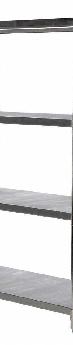 VESTIL Metal Shelving: 72 in x 48 in x 24 in, Solid Shelf, 600 lb Load Capacity per Shelf, Silver (MPN SSS-2448). Key specifications — Color: Silver; Brand: VESTIL.