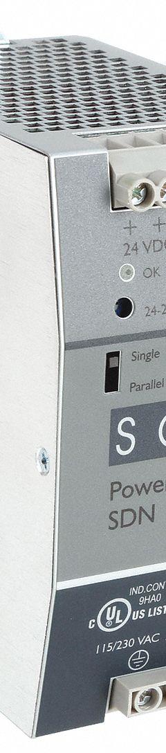 SOLAHD DC Power Supply: DIN Rail, 120 W Output Power - Rated, 5 A Current - Output, Single Phase (MPN SDN524100P). Key specifications — attr1044898: Single; attr1044874: Metal; attr1044879: 90 to 375V DC; attr211400: SOLAHD.