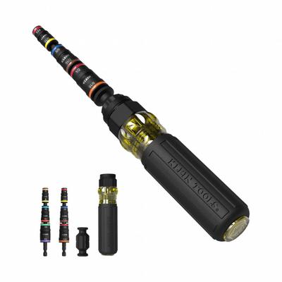 KLEIN TOOLS Multi-Bit Screwdriver: Socket Tip, 17 Tips, 10 3/4 in Overall Lg - Combination Multi-Bit Screw & Nut Drivers