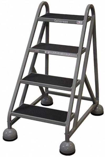 COTTERMAN Rolling Ladder: 3 ft Platform Ht, Assembled, Steel, Wt-Actuated Auto-Lock - Steel Ultra-Stable Weight-Actuated Ladders