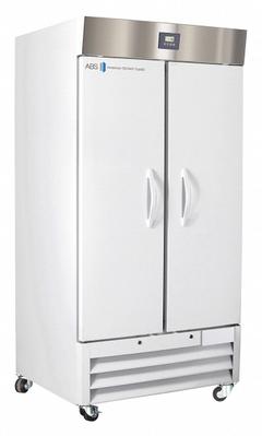 AMERICAN BIOTECH SUPPLY Lab Refrigerator: 36 cu ft, Upright, 1°C to 10°C, 34 3/4 in Overall Dp, Temp (MPN ABT-HC-36S). Key specifications — Door Opening Style: Right; Color: White; Alarm Type: Temperature; Manufacturer Part Number: ABT-HC-36S; Brand: AMERICAN BIOTECH SUPPLY; Product Type: Lab Refrigerator; Door Type: Swing Solid; Refrigerant Type: R-290.