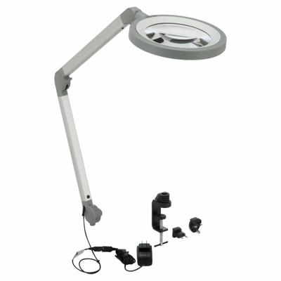 WALDMANN Round Magnifier Light: LED, 1.88x, 3.5 Diopter, 1,200 lm Max Brightness - Desk-Clamp Magnifier Lights