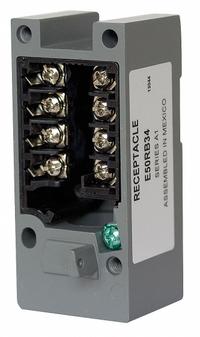 EATON Limit Switch Receptacle: EN50041 Body, 2 Mounting Holes, 1NO/1NC, Metallic (MPN E50RB34). Key specifications — attr1019579: Screw Terminal; attr1018601: E50; attr1018605: 3/4"; attr211338: EATON; attr1027426: NPT; attr1038844: Metallic.