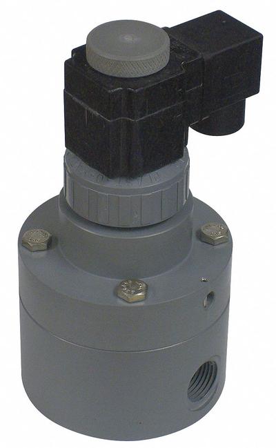 PLAST-O-MATIC Solenoid Valve: 2-Way, Normally Closed, 1/2 in Pipe Size, 120V AC, Inline Pilot - 2-Way/2-Position, Normally Closed Solenoid Valves