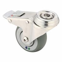 MEDCASTER Bolt-Hole Caster: Swivel, Side Brake, Rubber, 3 in Wheel Dia., 1 1/4 in Wheel Wd, Nylon (MPN SS03AMX125TLHK01). Key specifications — Brand: MEDCASTER; Roll Up: Swivel with Brake.