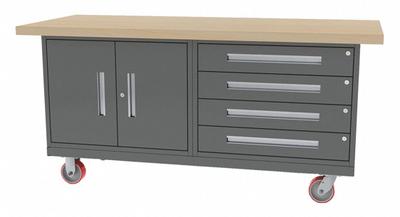 GREENE MANUFACTURING, INC. Mobile Cabinet Workbench: 72 in x 30 in, Butcher Block - Mobile Cabinet Benches with Drawers & Shelves