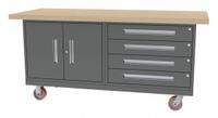 GREENE MANUFACTURING, INC. Mobile Cabinet Workbench: 72 in x 30 in, Butcher Block, Gray, Lower Shelf (MPN MG-400.M). Key specifications — Assembly: Fully Assembled; Brand: GREENE MANUFACTURING, INC..