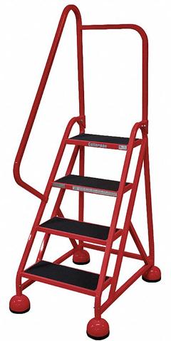 COTTERMAN Rolling Ladder: 3 ft Platform Ht, Partially Assembled, Steel, Wt-Actuated Auto-Lock (MPN ST-422 A2 C6 P5). Key specifications — Includes Handrails: Handrails Included; Material: Steel; Brand: COTTERMAN; Color: Red.