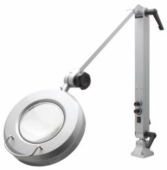 AVEN Round Magnifier Light: LED, 2.25x, 5 Diopter, 1,400 lm Max Brightness, 36 in Arm Reach, Silver (MPN 26501-LFL-LED). Key specifications — Brand: AVEN; Magnification: 2.25x; ESD Safe: Yes; Lens Material: Glass; Lighting Technology: LED; Includes Ultraviolet Light: No.