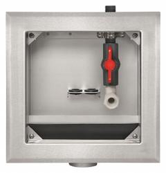 GUY GRAY Outlet Box: 1/2 in FPT, 1/4 in Turn, Center, 8.63 in Box Wd, 11.25 in Box Ht (MPN 82643). Key specifications — Valve Connection: 1/4 in Turn; Inlet Connection: 1/2 in FPT; Drain Location: Center; Brand: GUY GRAY.