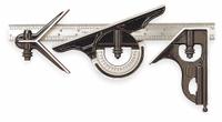 STARRETT Combination Square Set: SAE, Steel, Satin, 12 in Blade Lg, 1/64 in Graduations (MPN C435-12-4R). Key specifications — attr1182179: Center/Reversible Protractor/Square; attr1182186: 1/64 in; attr1182189: Satin; attr1182159: STARRETT; attr1182169: Cast Iron.