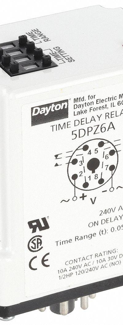 DAYTON Single Function Time Delay Relay: Socket Mounted - Socket-Mounted Relays