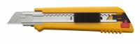 OLFA Snap-Off Utility Knife: 6 in Overall Lg, Textured, 8 Segments, 6 Blades Stored, Yellow, Plastic (MPN PL-1). Key specifications — attr307932: Textured; attr307935: Yellow; attr307939: Plastic; attr307957: Straight; attr324893: OLFA.