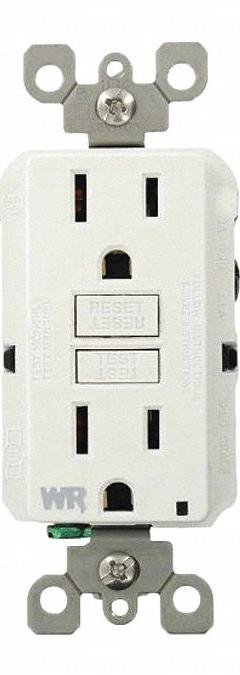 LEVITON GFI Receptacle: Decorator Duplex, 5-15, White, GFCI, 125V AC, 15 A, 2 Pole / 3 Wire (MPN GFWR1-W)