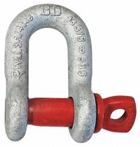 CROSBY D-Shackle: Chain Shackle, 6,500 lb Working Load Limit, 1 1/16 in Wd Between Eyes, Silver, Red (MPN 1019258). Key specifications — Body Color: Silver; Brand: CROSBY.