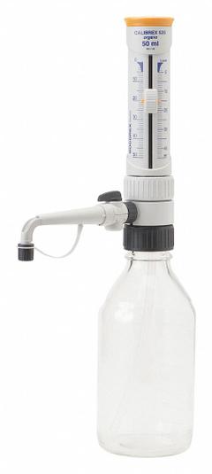 WHEATON Bottle Top Dispenser: 50 mL Volume Capacity - mL, 5 mL – 50 mL, 45 mm Thread Size, Bottle (MPN W844098). Key specifications — Brand: WHEATON; Accuracy: mid. vol. +/-1.1%.