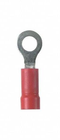 PANDUIT StrongHold(TM) EV18-8RB-Q Ring Terminal: Red, Vinyl Insulation, #8 Stud Size, 600 V. Key specifications — attr1308027: PANDUIT; attr1356513: EV18; attr1356587: Funnel Entry.