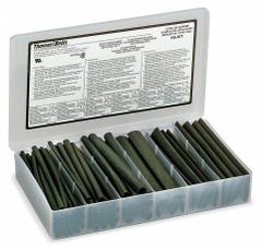 SHRINK-KON Heat Shrink Tubing Kit: 74 Pieces, 1/2 in/1/4 in/1 in/3/16 in/3/4 in/3/8 in, 2:1, 6 in (MPN HSKIT). Key specifications — I.D. Before Shrinking: 3/8 in; Shrink Ratio: 2:1; Length: 6 in; Includes: Plastic Storage Case; Color: Black; Use With Wire Size: 0.18 in to 1.00 in; Shrink Tubing Kit Type: Heat Shrink Tubing Kit; Brand: SHRINK-KON.