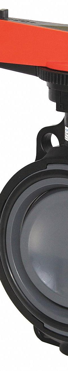 GEORG FISCHER Butterfly Valve: 6 in Pipe Size, Concentric, 145 psi Max. Pressure (CWP), Wafer, PVC (MPN 161567007). Key specifications — Brand: GEORG FISCHER; Handle Type: Lever; Disc Material: PVC.