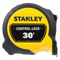 STANLEY Tape Measure: Nonmagnetic Double Hook Tip, 30 ft, Plastic, Black/Yellow (MPN STHT37245). Key specifications — attr935324: STANLEY; attr942259: Black; attr935326: Finger Brake; attr935328: 1/16 in; attr935329: Inches; attr935337: SAE; attr936607: Manual Lock; attr972446: Inch.