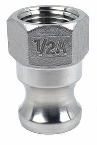 Cam and Groove Adapter: 1/2 in Coupling Size, 1/2 in-14 Thread Size, 1 39/64 in Overall Lg, FNPT (MPN PLE81). Key specifications — Thread Size: 1/2 in-14; Fitting Type: FNPT; Includes Locking Arm: No; Body Material: 316 Stainless Steel; Brand: APPROVED VENDOR.
