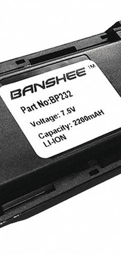 BANSHEE Radio Battery: Fits Icom, 2,000 mAh, Lithium Ion, QIB-BP232. Key specifications — Manufacturer Part Number: QIB-BP232; Brand: BANSHEE; Compatible Radio Brand: Icom; Battery Type: Lithium Ion; Waterproof: No; Compatible Radio Series: F25; Compatible Radio Type: Handheld; Compatible Radio Manufacturer Model Number: BP232.