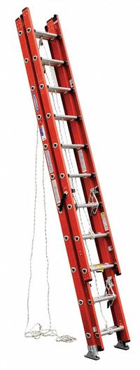 WERNER Extension Ladder: 28 ft Ladder Size, Fiberglass, 300 lb Load Capacity, 75 lb Wt, 3 Sections (MPN D6228-3). Key specifications — Color: Orange; Brand: WERNER; Included Features: Mar-Resistant End Caps; Removable Fly: Removable.