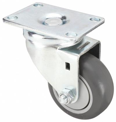 APPROVED VENDOR Plate Caster: Swivel, No Brake, Rubber, 3 in Wheel Dia., 1 1/4 in Wheel Wd - General-Purpose NSF-Listed Sanitary Plate Casters