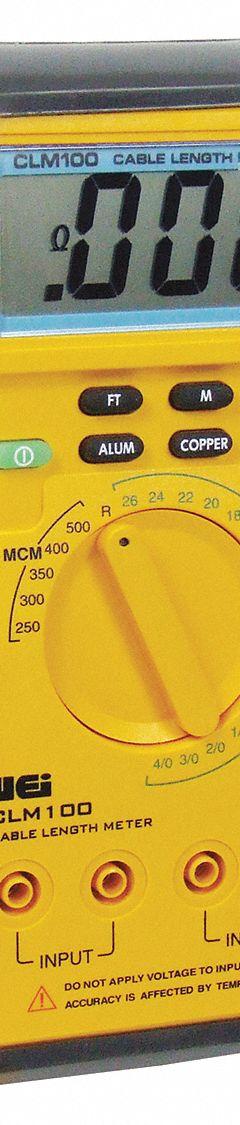 UEI TEST INSTRUMENTS Cable Length Meter: Measure Copper and Aluminum Cables, 30,000 ft, 26 ga, Feet (MPN CLM100-N). Key specifications — Includes: Pouch; Product Type: Cable Length Meter; Unit of Measures: Feet; Brand: UEI TEST INSTRUMENTS; Certificate of Calibration: Included; Maximum Distance: 30,000 ft.