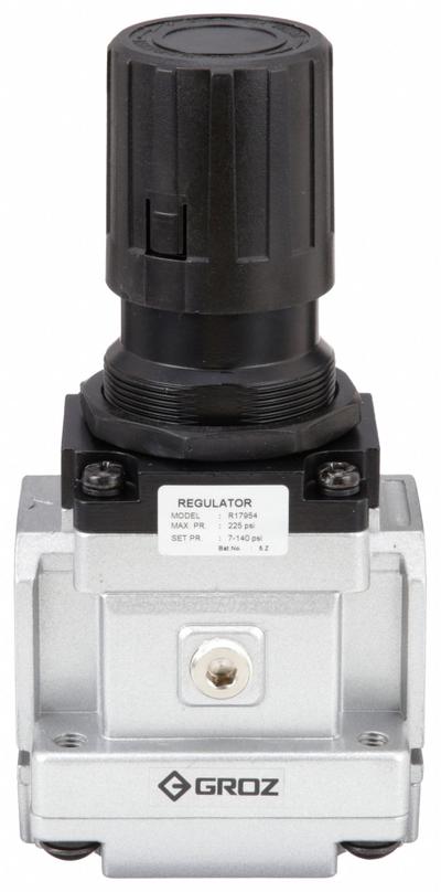 GROZ Compressed Air Regulator: Aluminum, 1 in NPT, 210 cfm, 7 psi to 145 psi - GROZ FRL Air Regulators