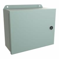 HAMMOND Electrical Enclosure: Steel, 8 in x 10 in x 4 in, NEMA 12/13/3R/4, w/Panel, Solid Cover (MPN EJ8104). Key specifications — Closure Method: Latches; Brand: HAMMOND; Knockouts: Not Included.