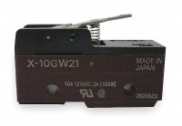 OMRON Snap Action Switch: Hinge Lever Actuator, 1NO/1NC, Solder (MPN X-10GW21). Key specifications — AC Contact Rating: 2 A @250 V; Electrical Connection: Solder; Series: X; Brand: OMRON.