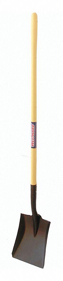 WESTWARD Square Point Shovel: Steel Blade, 16 ga, Straight Handle Type - Square Point Shovels