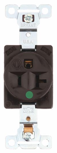 BRYANT Receptacle: Hospital Grade, Single, 5-20R, Brown, 125V AC, 20 A, 2 Pole / 3 Wire (MPN 8310)
