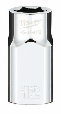 MILWAUKEE Standard Socket: Metric, 1/2 in Drive Size, 12 mm Socket Size, 6-Point, Std, Chrome (MPN 45-34-9113). Key specifications — attr1204417: MILWAUKEE; attr1204392: Chrome.