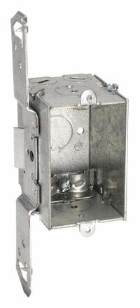 RACO Electrical Box: Steel, Steel Material & Nominal Size, 1 Gangs, 2 1/2 in Box Dp, 2 in Box Wd, TS (MPN 531). Key specifications — Brand: RACO; Bracket Style: Stud Side w/Spurs; Clamp Style: KO.