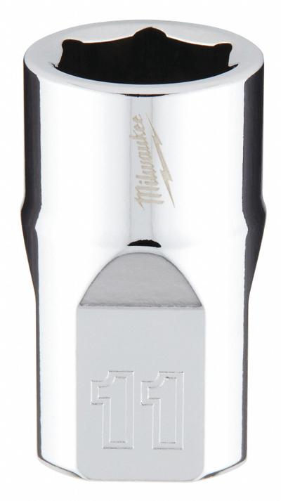 MILWAUKEE Standard Socket: Metric, 3/8 in Drive Size, 11 mm Socket Size, 6-Point - Anti-Roll Hand Sockets